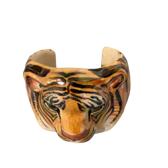 Karen Kelleher Signed KM One Of A Kind Ceramic Tiger Cuff Bracelet Luster Finish - Picture 3 of 10